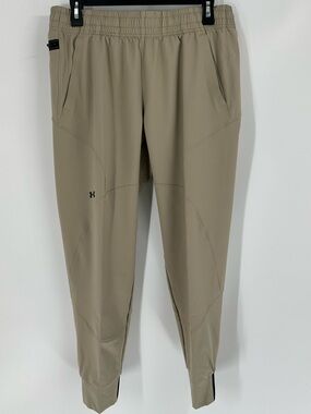 Under Armour Tan Athletic Joggers Stretch Waist Water Repellent Cuff Zip Leg SzM